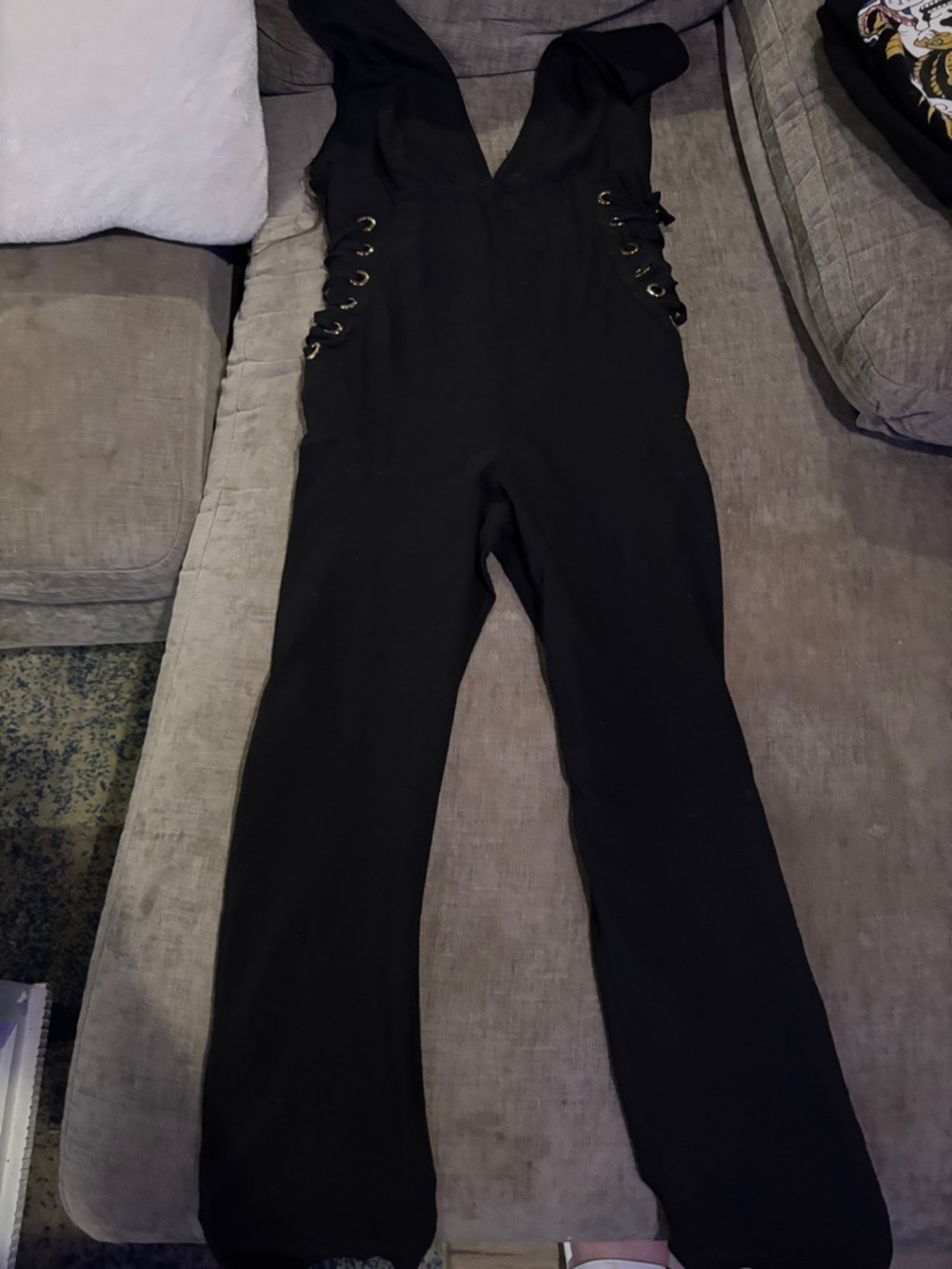 iris Black Lace-Up V‑Neck Jumpsuit